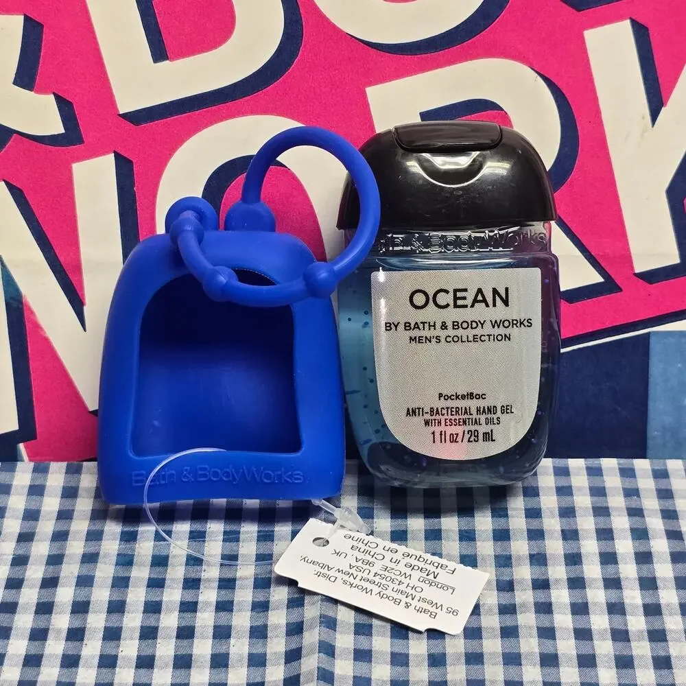 BBW Blue Rubber Pocketbac Holder & Ocean Men's Fragrance Line Refill